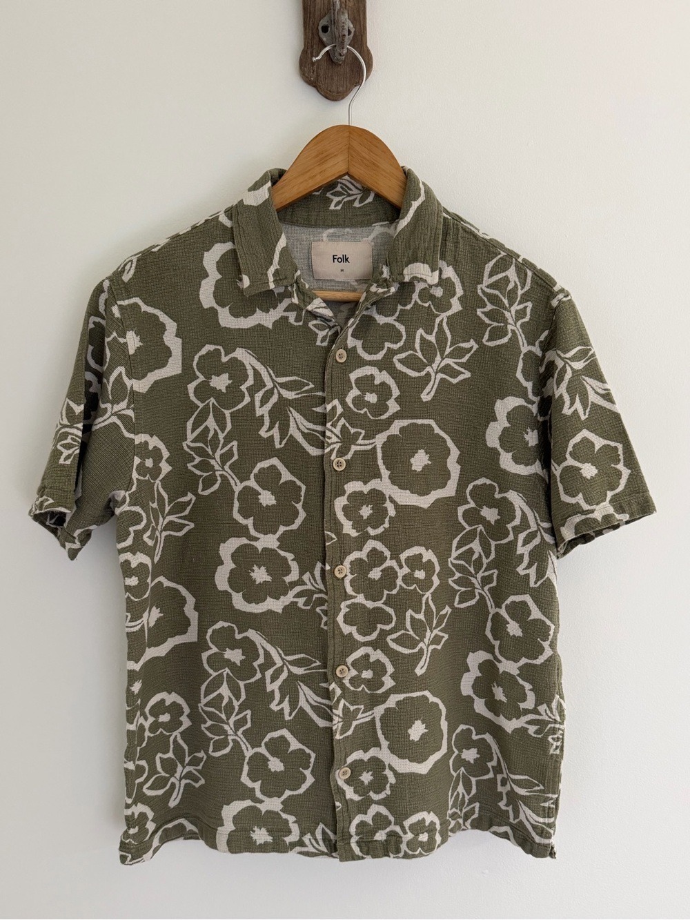 coastal floral camp shirt olive textured resortwear folk medium